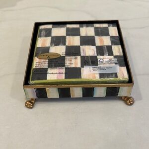 Mackenzie-Childs Checkered Napkin Holder with Gold Trim